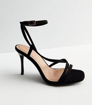 New Look Wide Fit Black Suedette Strappy Stiletto Heel Sandals